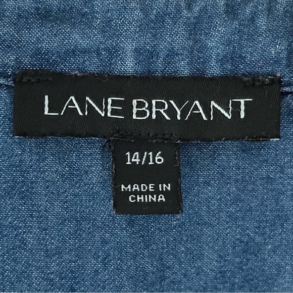 Lane Bryant Blue Chambray Tunic Length Button-Down Collared Shirt Size 14 / 16 - Picture 3 of 16